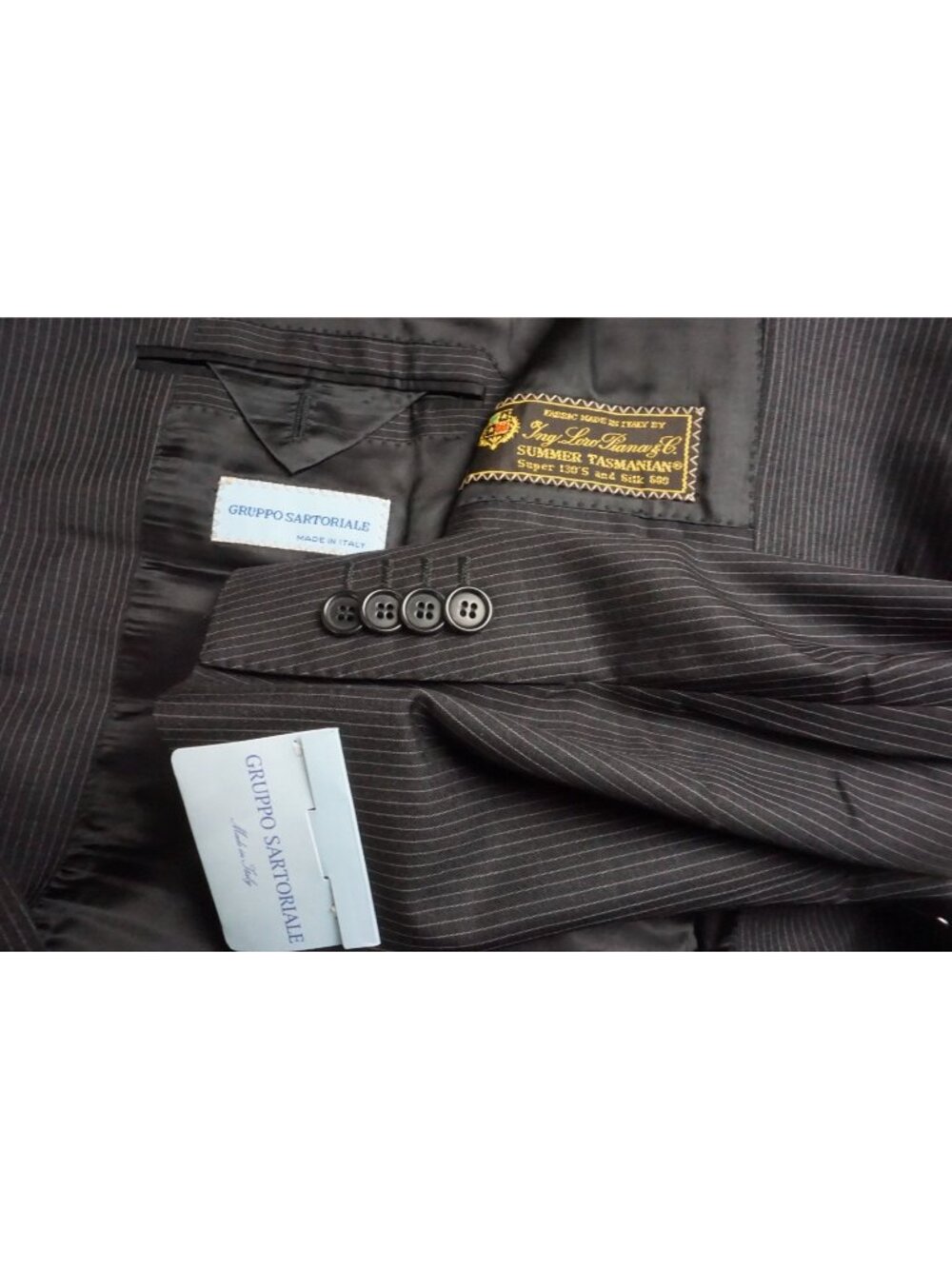 Gruppo Sartorial Charcoal Stripe Loro Piana S130s 2Pc Suit Jacket Pant 44R New